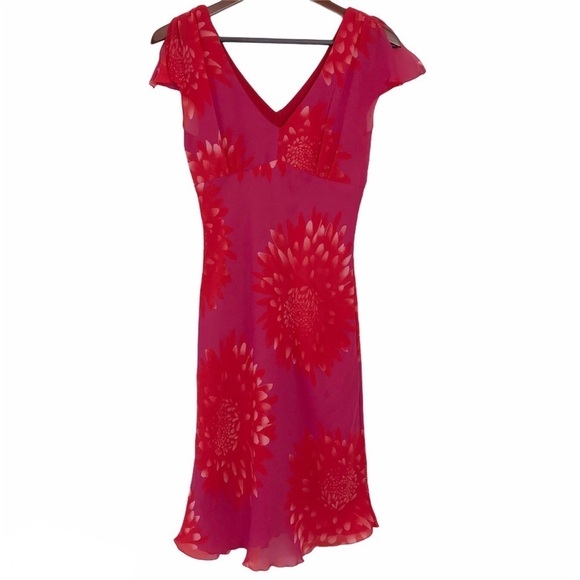 My Michelle VINTAGE 90s Red Floral Midi Slip Dress Chiffon 7/8 (Modern Small) - Picture 8 of 16